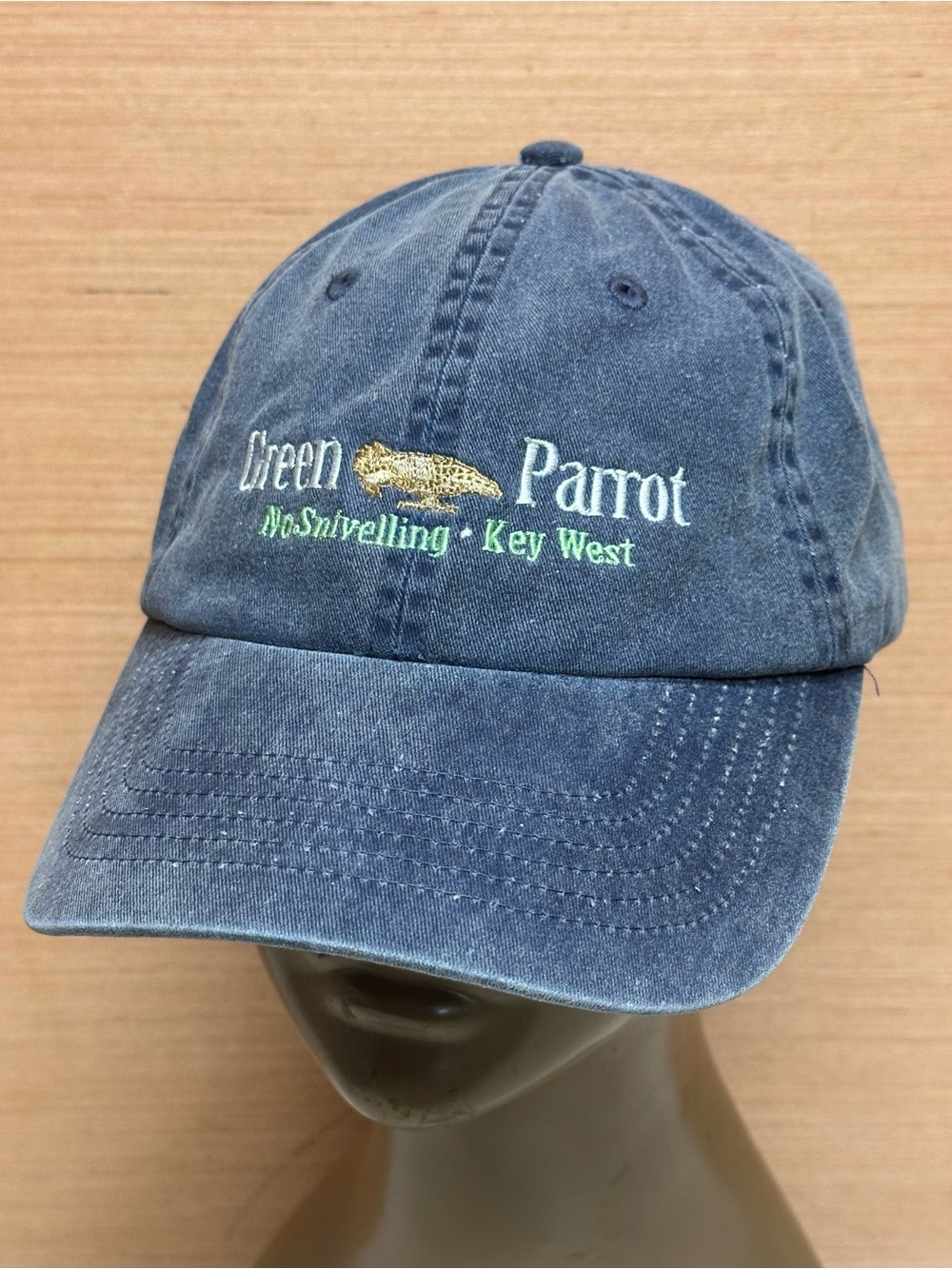 Green Parrot No Snivelling Key West Florida Blue Baseball Hat Cap OSFA